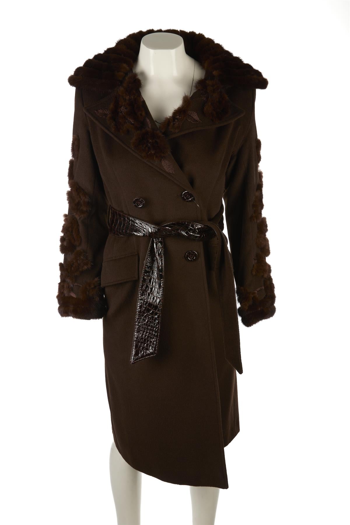 FONTANA COUTURE BROWN VINTAGE MINK FUR AND WOOL COAT IT 40 UK 8