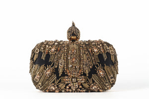 ALEXANDER MCQUEEN GOLD SKULL CRYSTAL AND SATIN CLUTCH