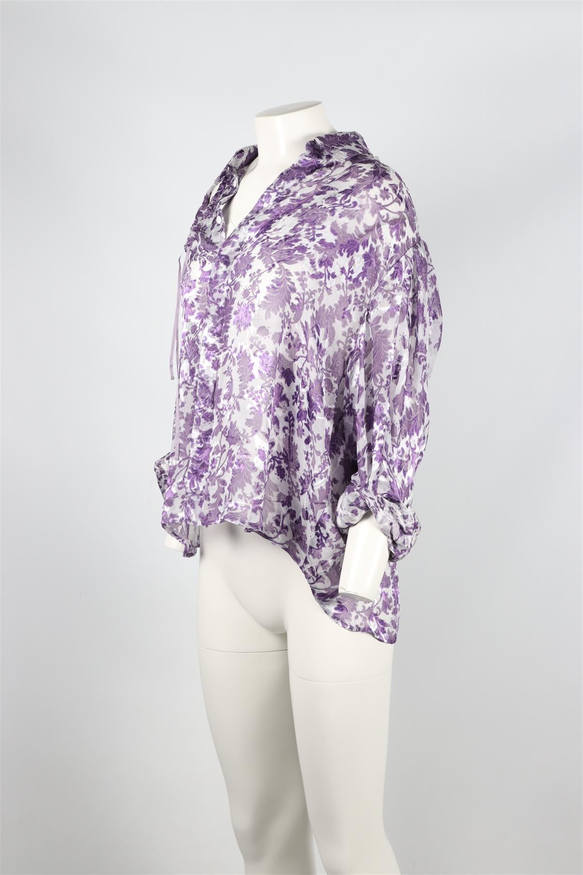 PREEN BY THORNTON BREGAZZI PURPLE AND WHITE SILK BLEND SHIRT SMALL
