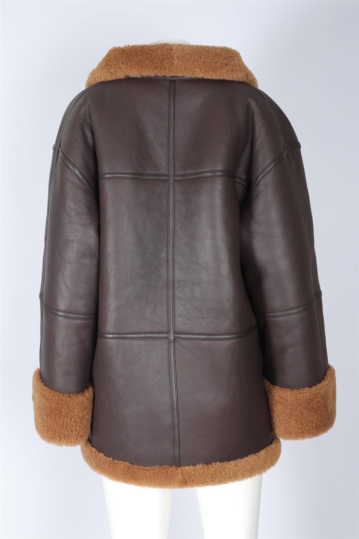 TOTEME BROWN SHEARLING AND LEATHER JACKET XS-SMALL