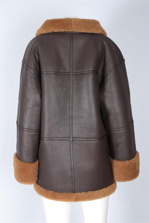 TOTEME BROWN SHEARLING AND LEATHER JACKET XS-SMALL