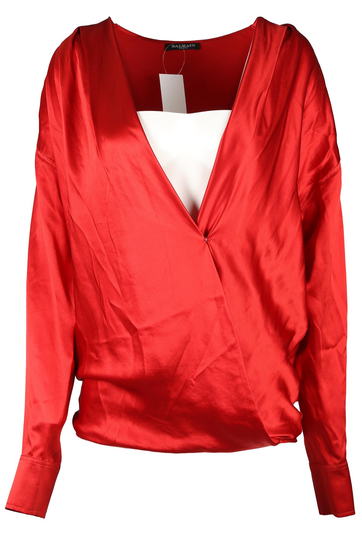 BALMAIN RED SILK TOP FR 34 UK 6
