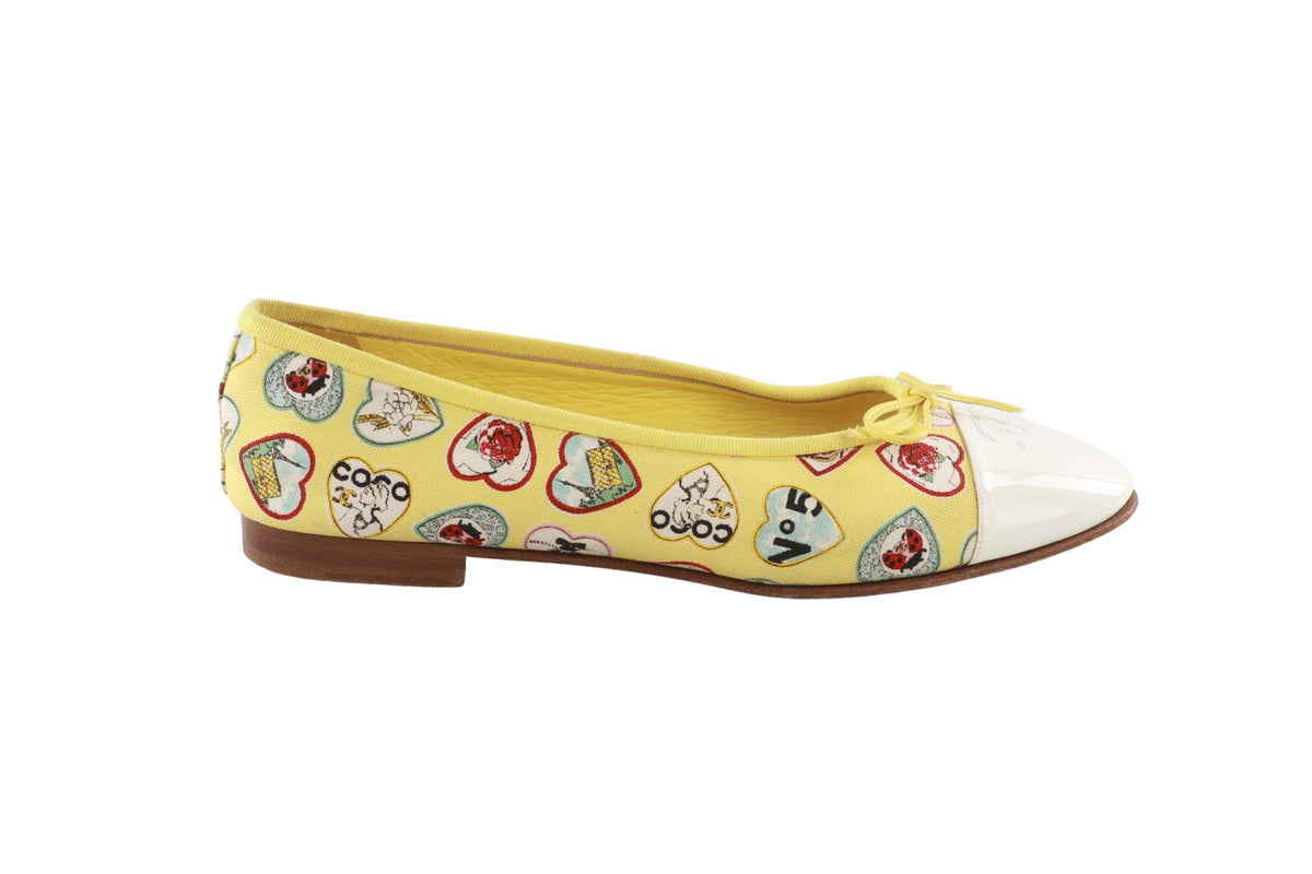 CHANEL YELLOW 2006 CANVAS BALLET FLATS EU 40.5 UK 7.5 US 10.5