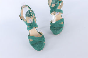 JIMMY CHOO GREEN SUEDE PLATFORM SANDALS EU 38 UK 5