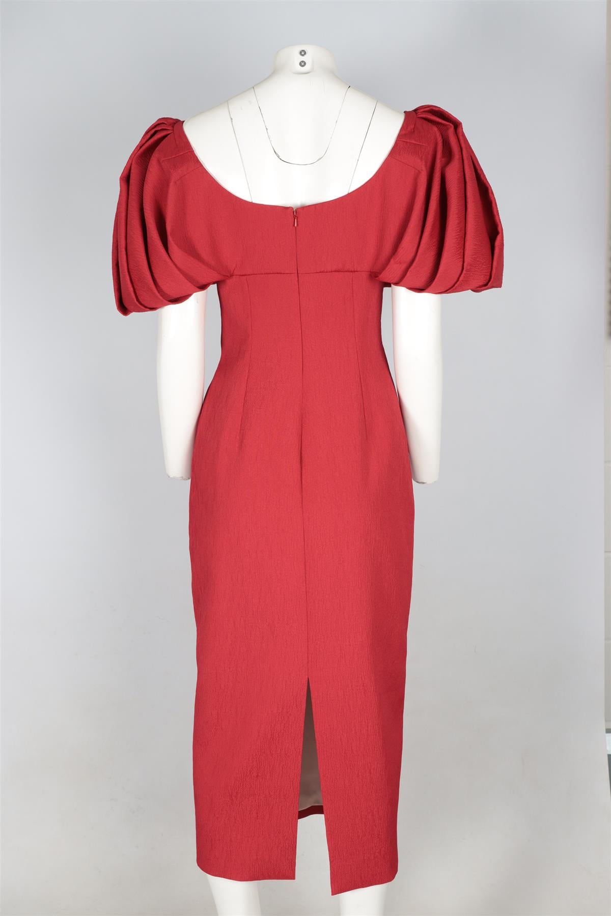 EMILIA WICKSTEAD RED SATIN MIDI DRESS UK 12