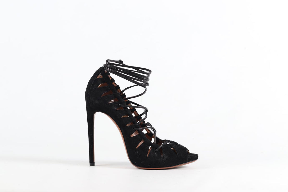 AZZEDINE ALAÏA SUEDE AND LEATHER SANDALS EU 37.5 UK 4.5 US 7.5