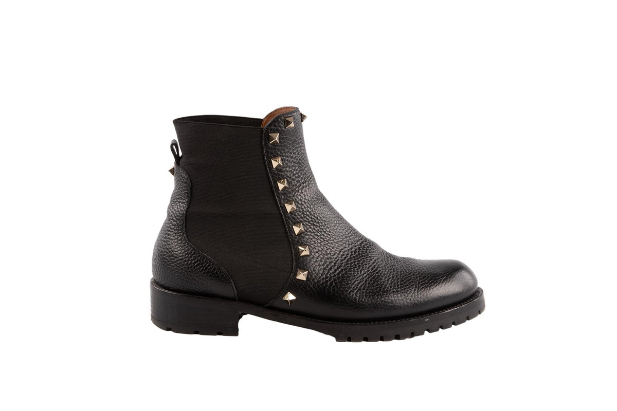 VALENTINO GARAVANI BLACK ROCKSTUD LEATHER ANKLE BOOTS EU 39