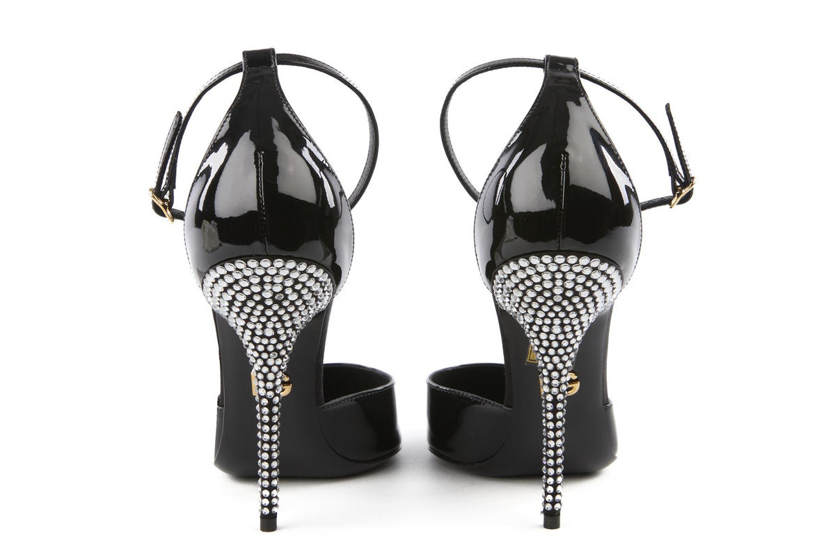 DOLCE & GABBANA BLACK CRYSTAL AND PATENT LEATHER PUMPS EU 39 UK 6 US 9