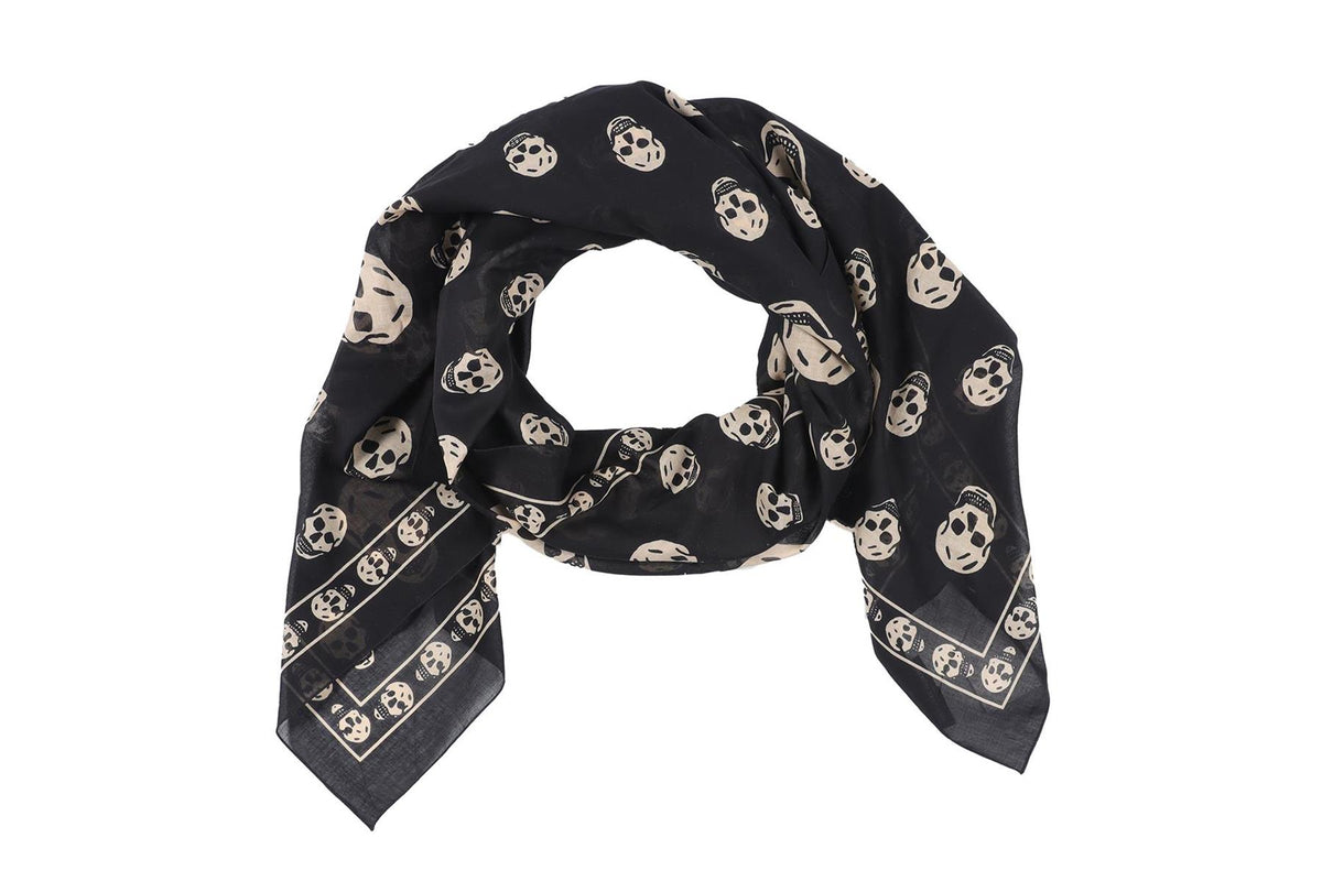 ALEXANDER MCQUEEN BLACK COTTON SCARF