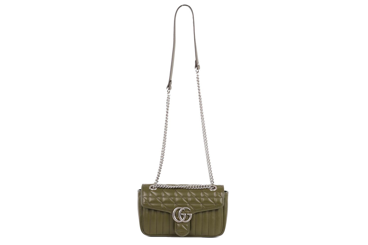 GUCCI GREEN ARIA MARMONT SMALL LEATHER SHOULDER BAG