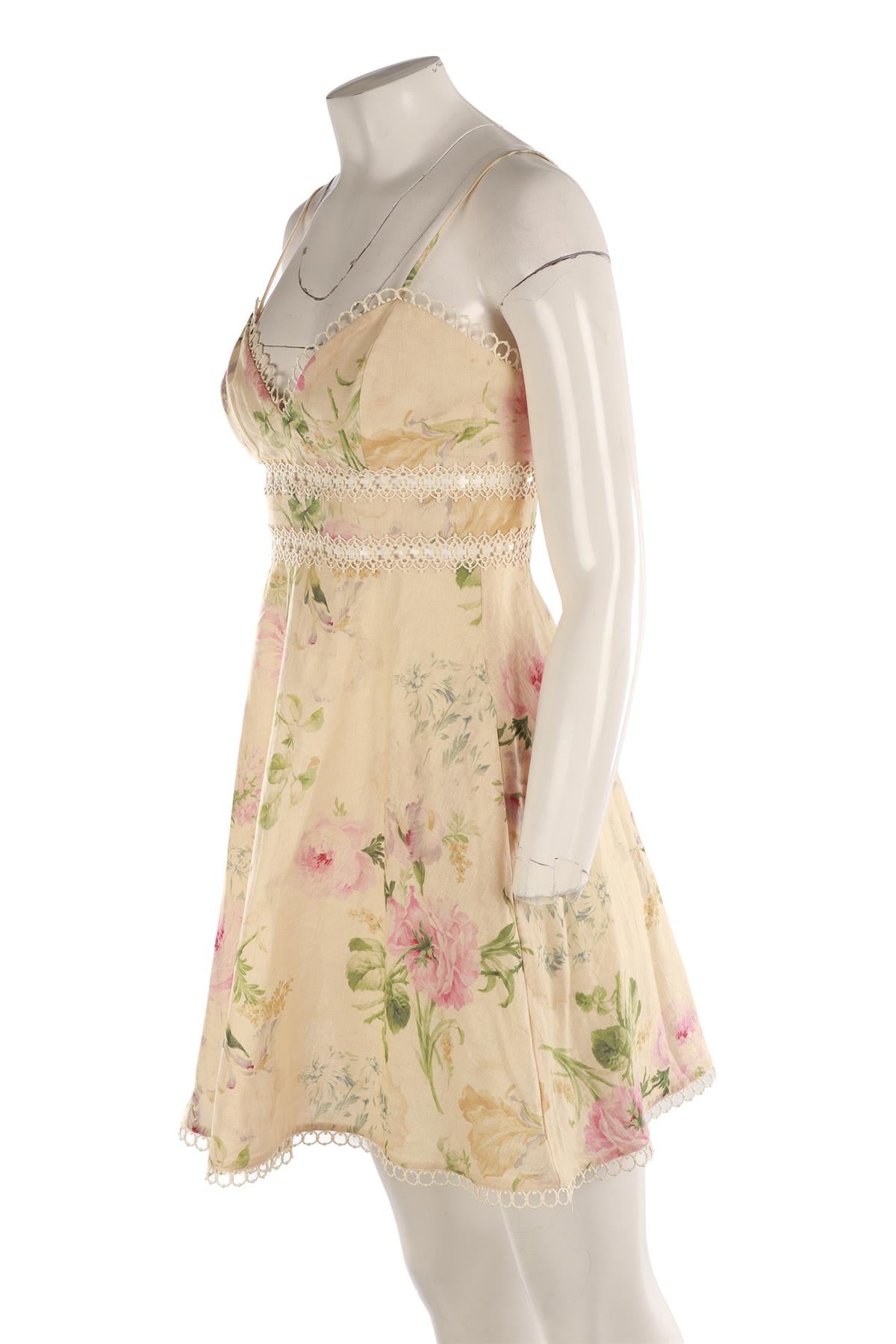 ZIMMERMANN BEIGE LINEN MINI DRESS 1 UK 10