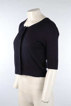 OSCAR DE LA RENTA NAVY KNIT CARDIGAN SMALL