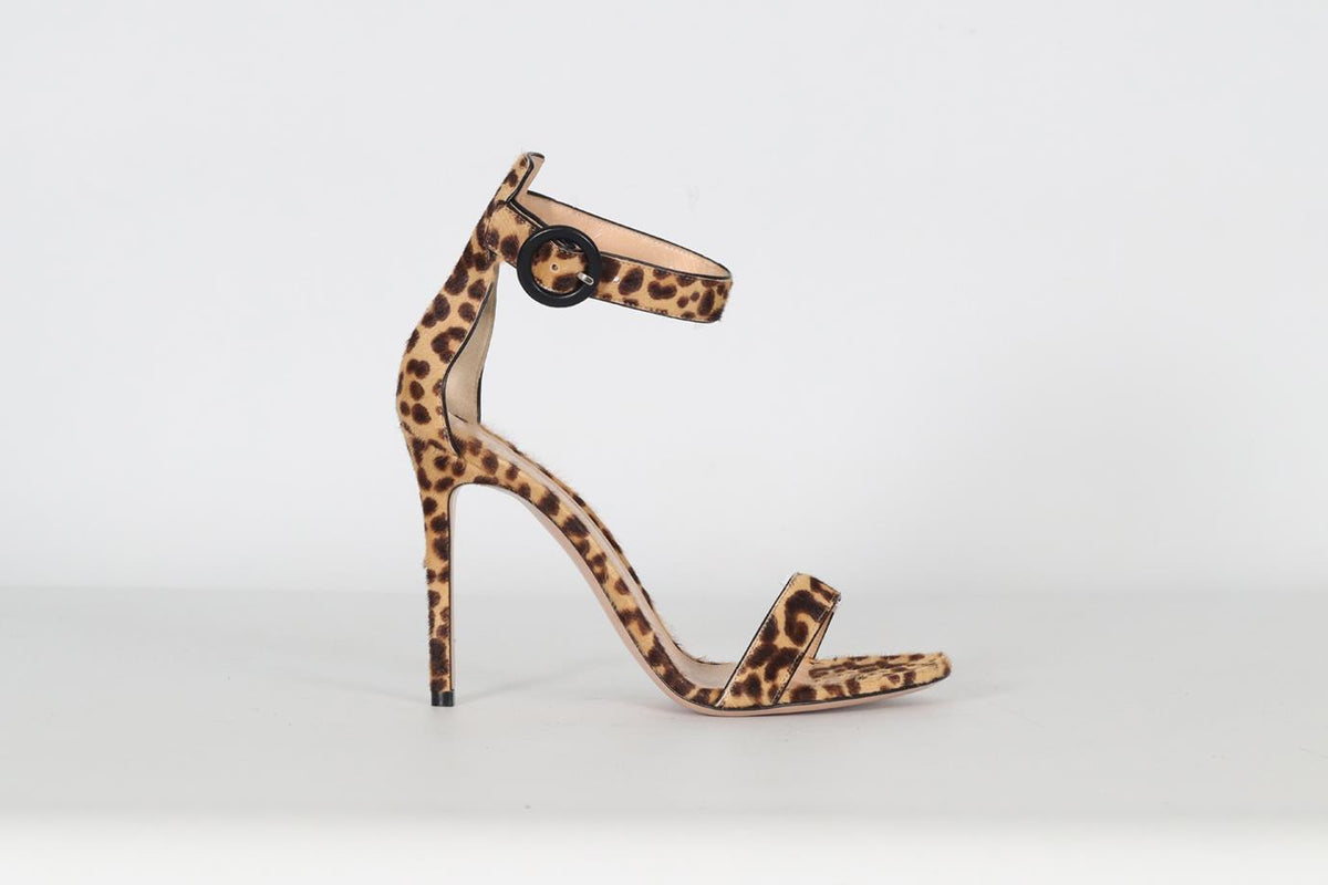 GIANVITO ROSSI CALF HAIR AND LEATHER SANDALS EU 38.5 UK 5.5 US 8.5