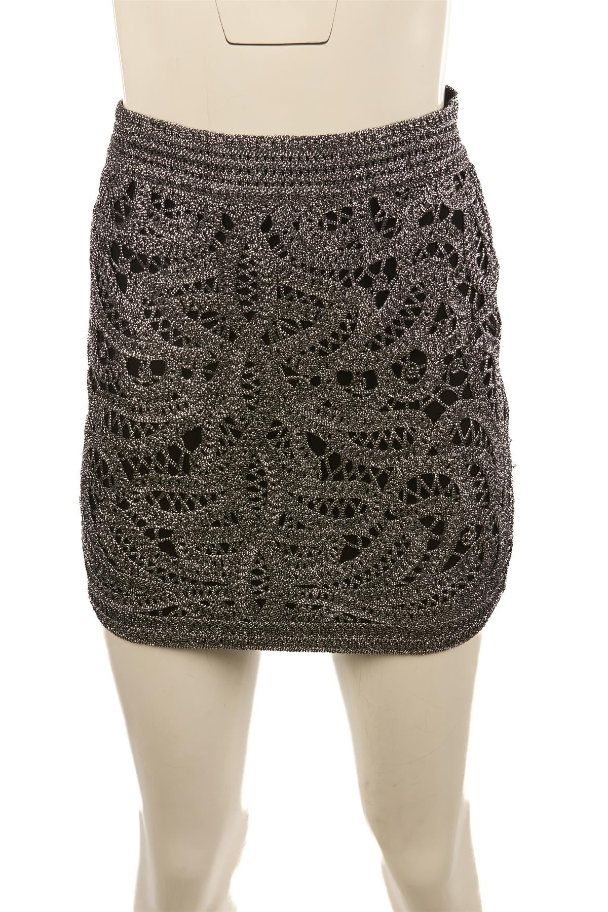 MAJE SILVER KNIT MINI SKIRT FR 36 UK 8