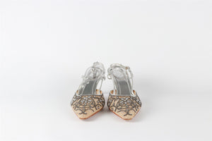 RENÉ  CAOVILLA SILVER LEATHER SLINGBACK PUMPS EU 37 UK 4 US 7