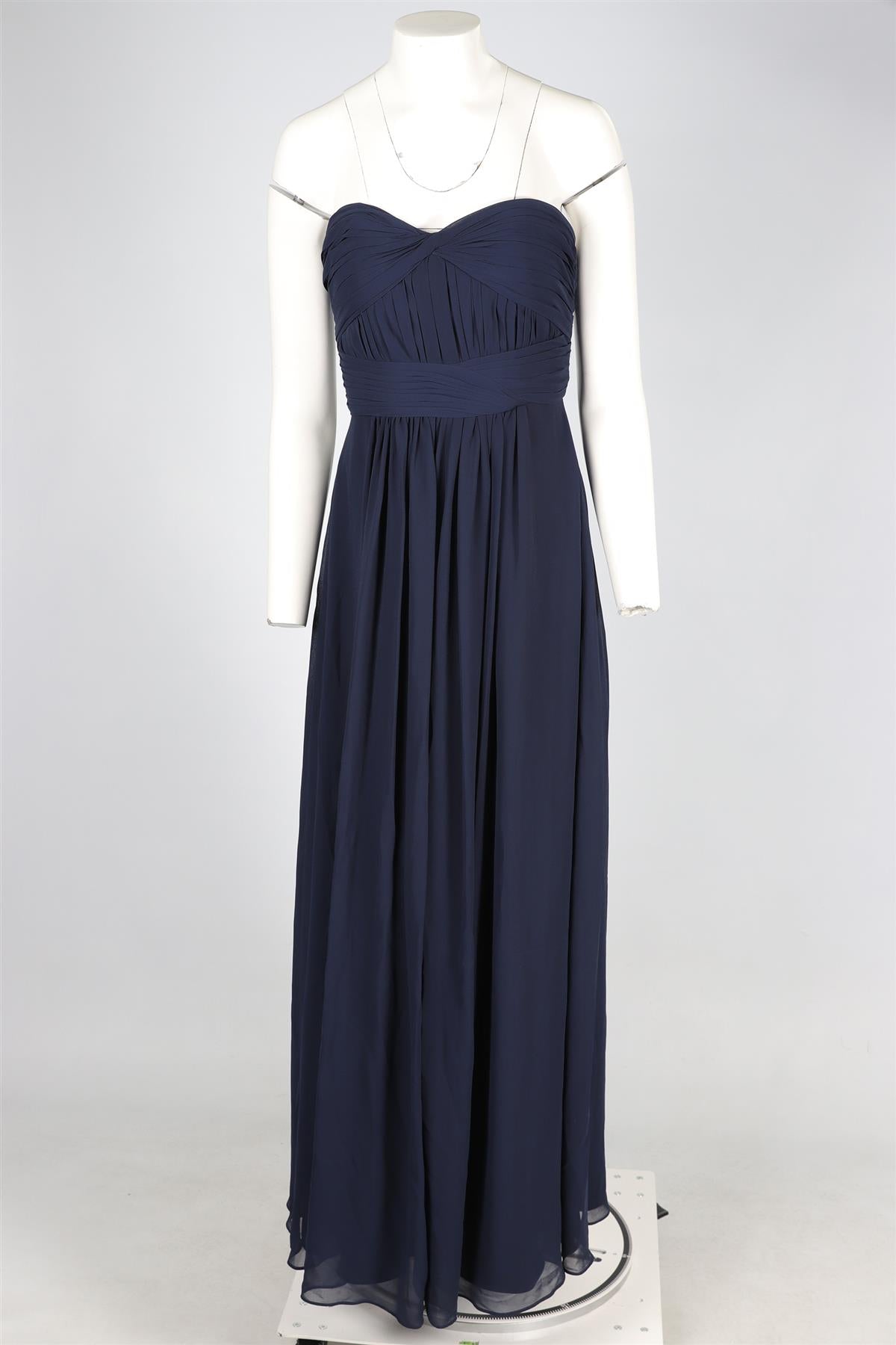 MONIQUE LHUILLIER BLUE CHIFFON MAXI DRESS US 0 UK 4
