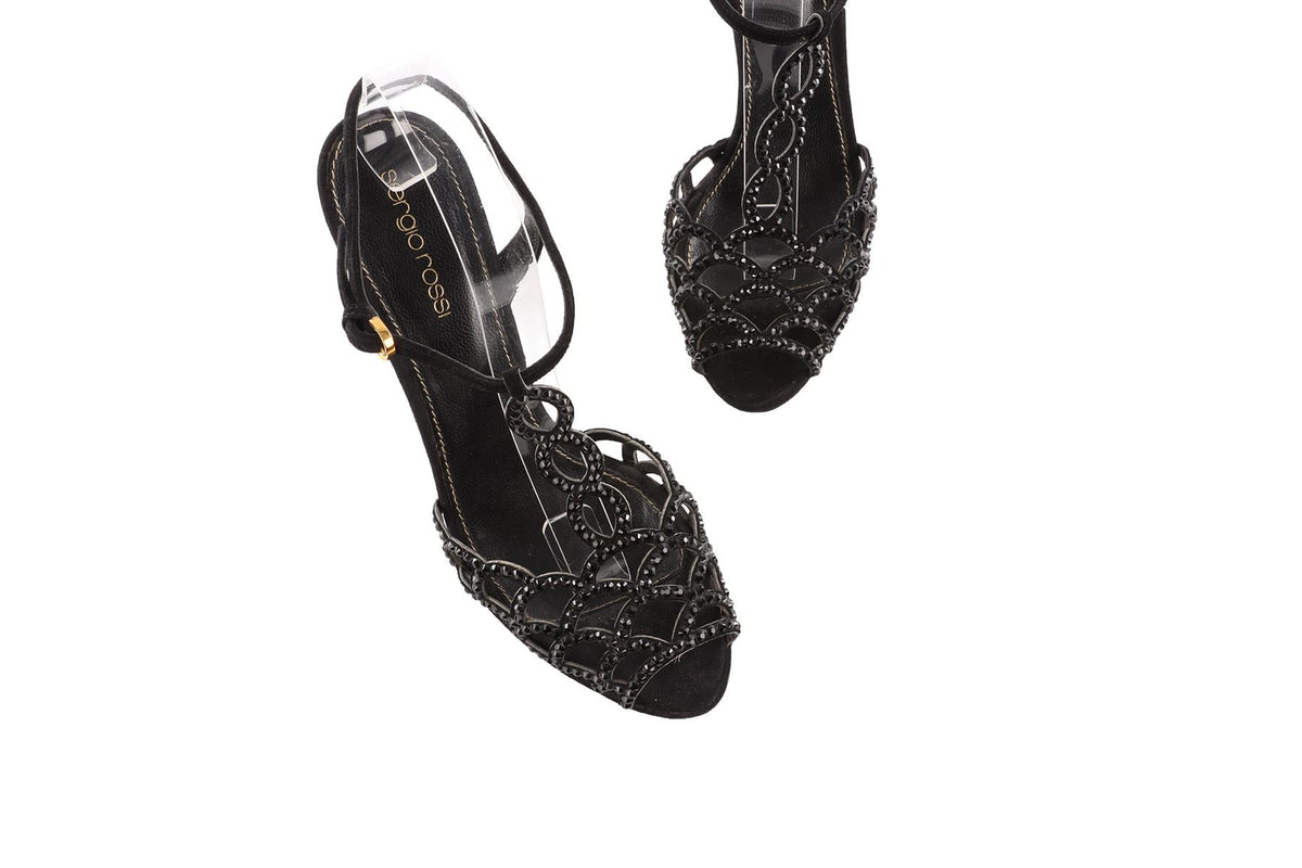 SERGIO ROSSI BLACK SUEDE PLATFORM SANDALS EU 36.5