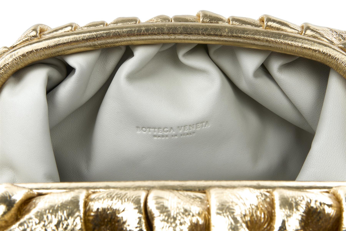 BOTTEGA VENETA GOLD POUCH LARGE LEATHER CLUTCH