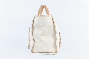 CHANEL BEIGE 2018 DEAUVILLE MEDIUM FABRIC TOTE BAG