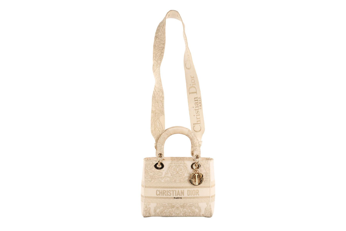 CHRISTIAN DIOR IVORY LADY D-LITE MEDIUM TOILE DE JOUY CANVAS TOTE BAG