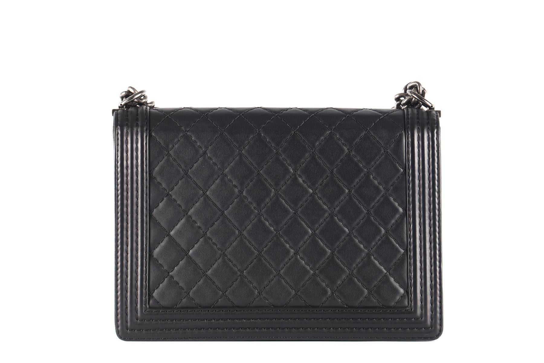 CHANEL BLACK 2014 BOY LARGE QUILTED LEATHER SHOULDER BAG