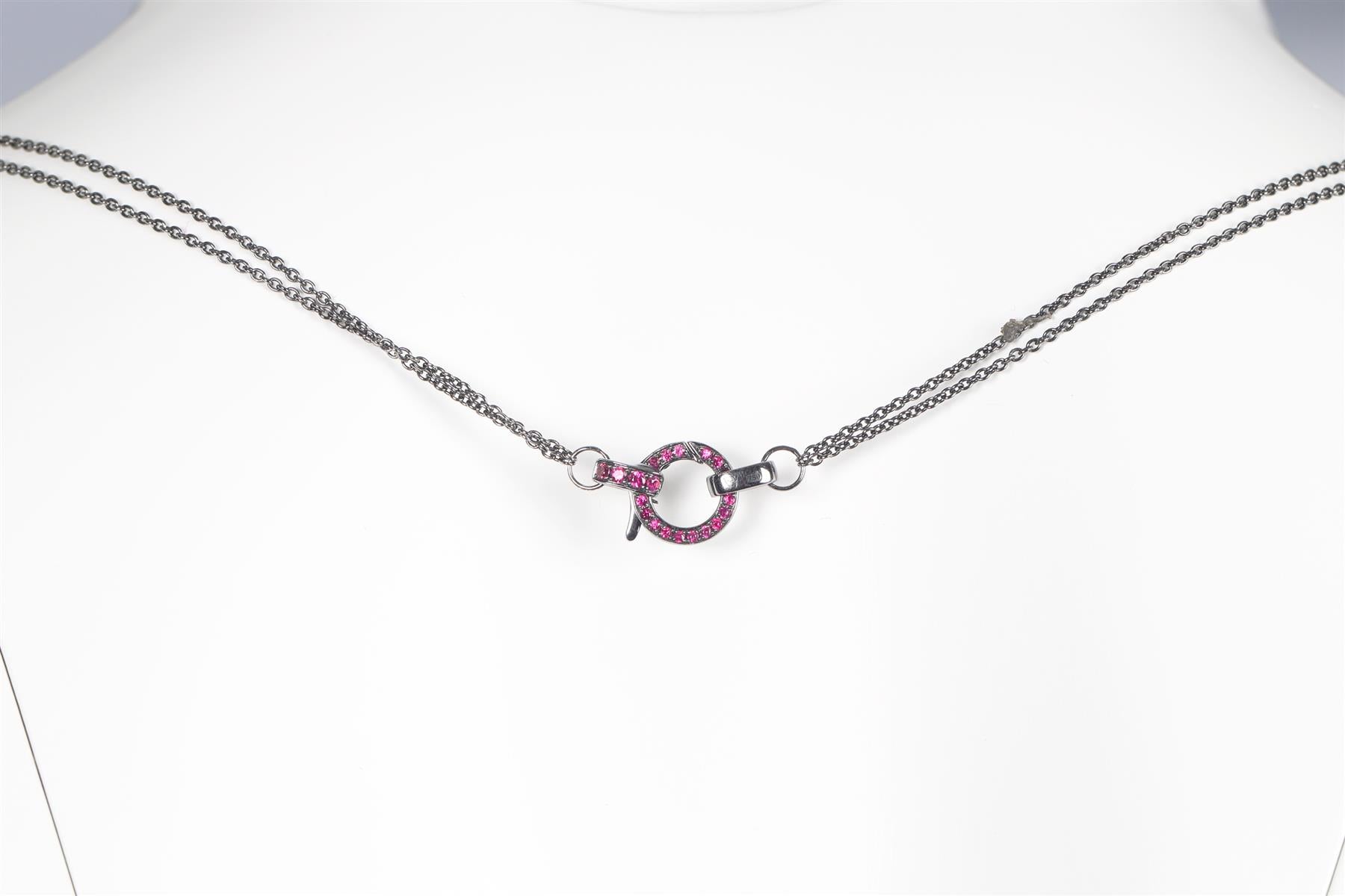 STEPHEN WEBSTER 18K WHITE GOLD RUBY QUARTZ AND PAVE DIAMOND CHAIN NECKLACE