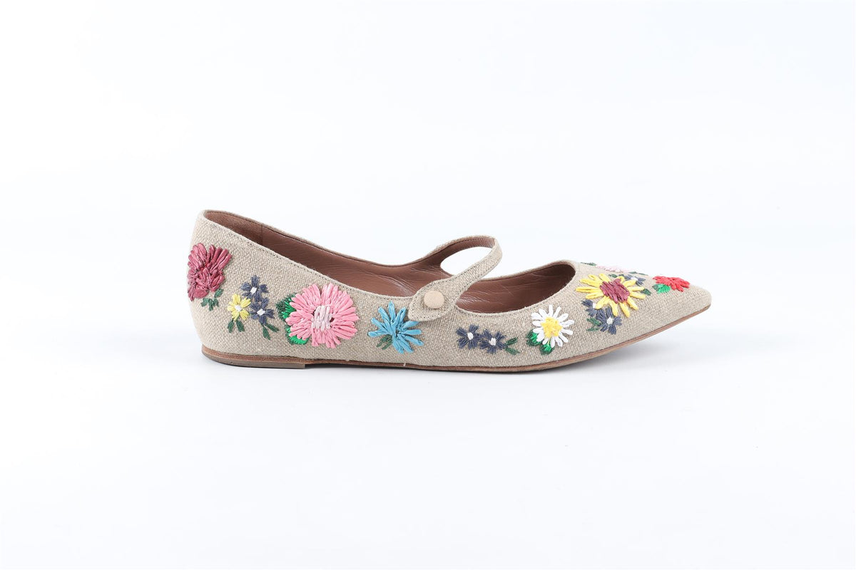 TABITHA SIMMONS BEIGE CANVAS BALLET FLATS EU 38.5 UK 5.5 US 8.5