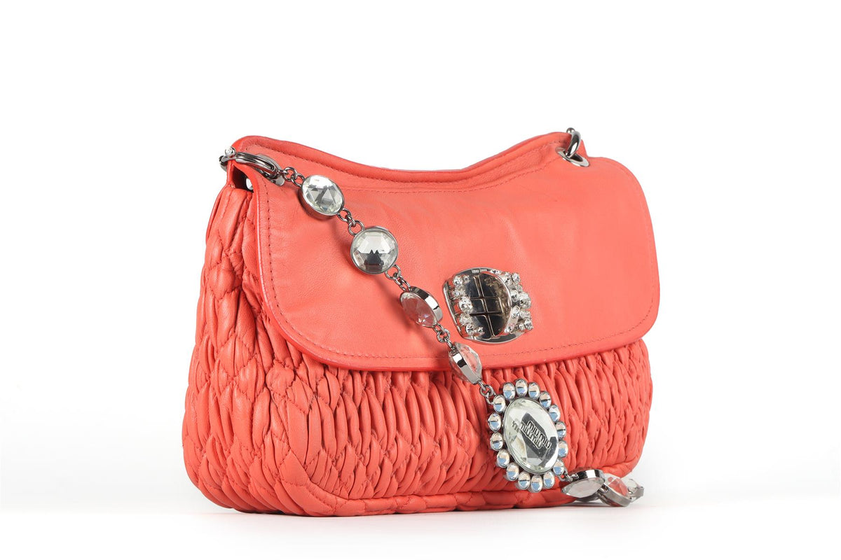MIU MIU CORAL MATELASSÉ LEATHER SHOULDER BAG