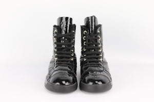 CHANEL 2019 SHEARLING LINED PATENT LEATHER SNEAKERS EU 38 UK 5 US 8
