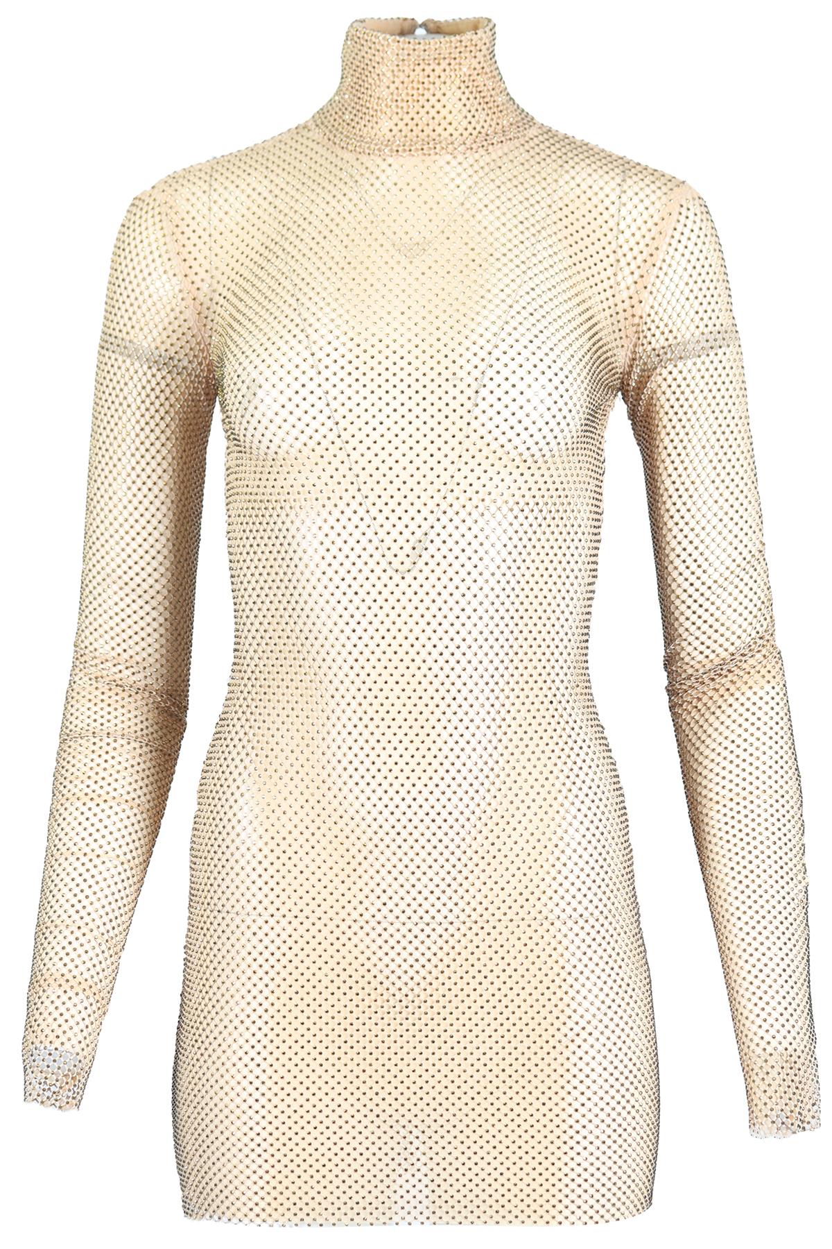 LAQUAN SMITH CRYSTAL AND MESH MINI DRESS SMALL