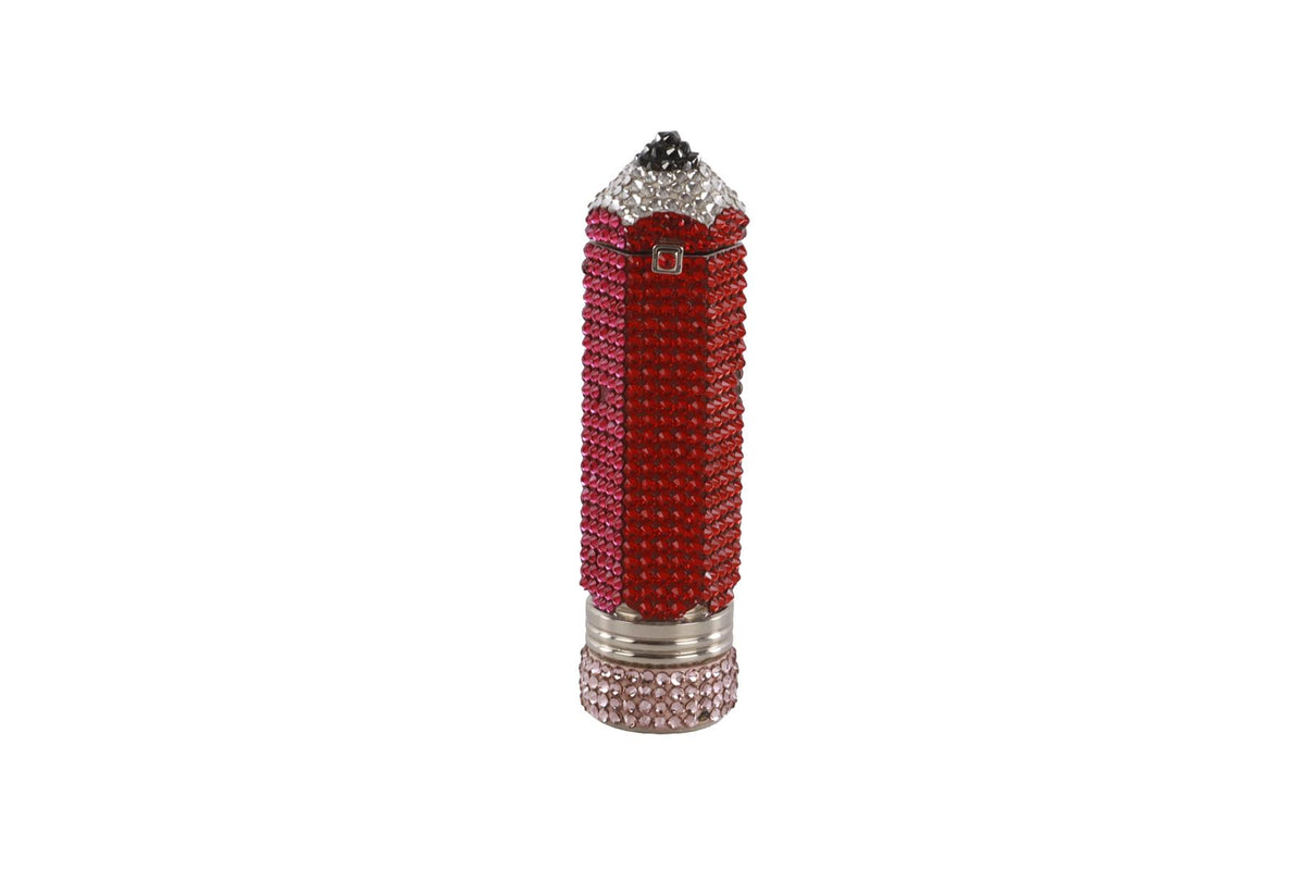 JUDITH LEIBER RED CRYSTAL AND SILVER TONE PILL BOX