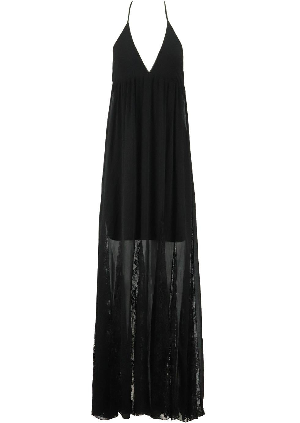 ALICE + OLIVIA HALTERNECK LACE TRIMMED CREPE MAXI DRESS XSMALL
