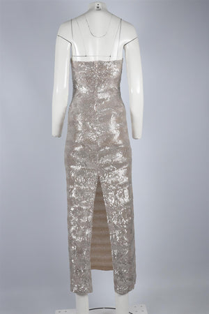 FORTE FORTE SILVER SEQUIN MIDI DRESS XSMALL