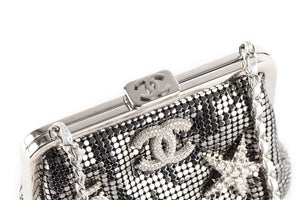 CHANEL SILVER 2023 CRYSTAL AND MESH CLUTCH WITH CHAIN