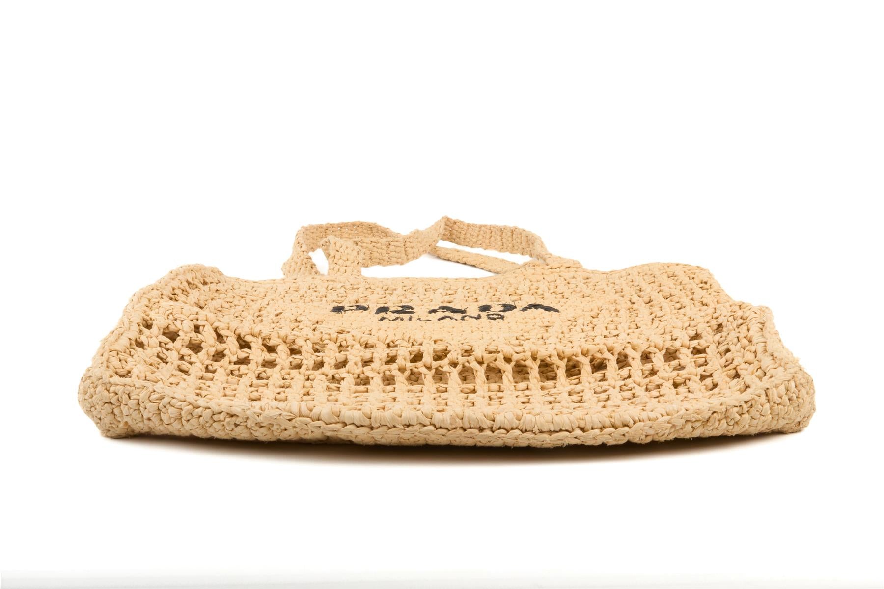 PRADA BEIGE RAFFIA SHOULDER BAG