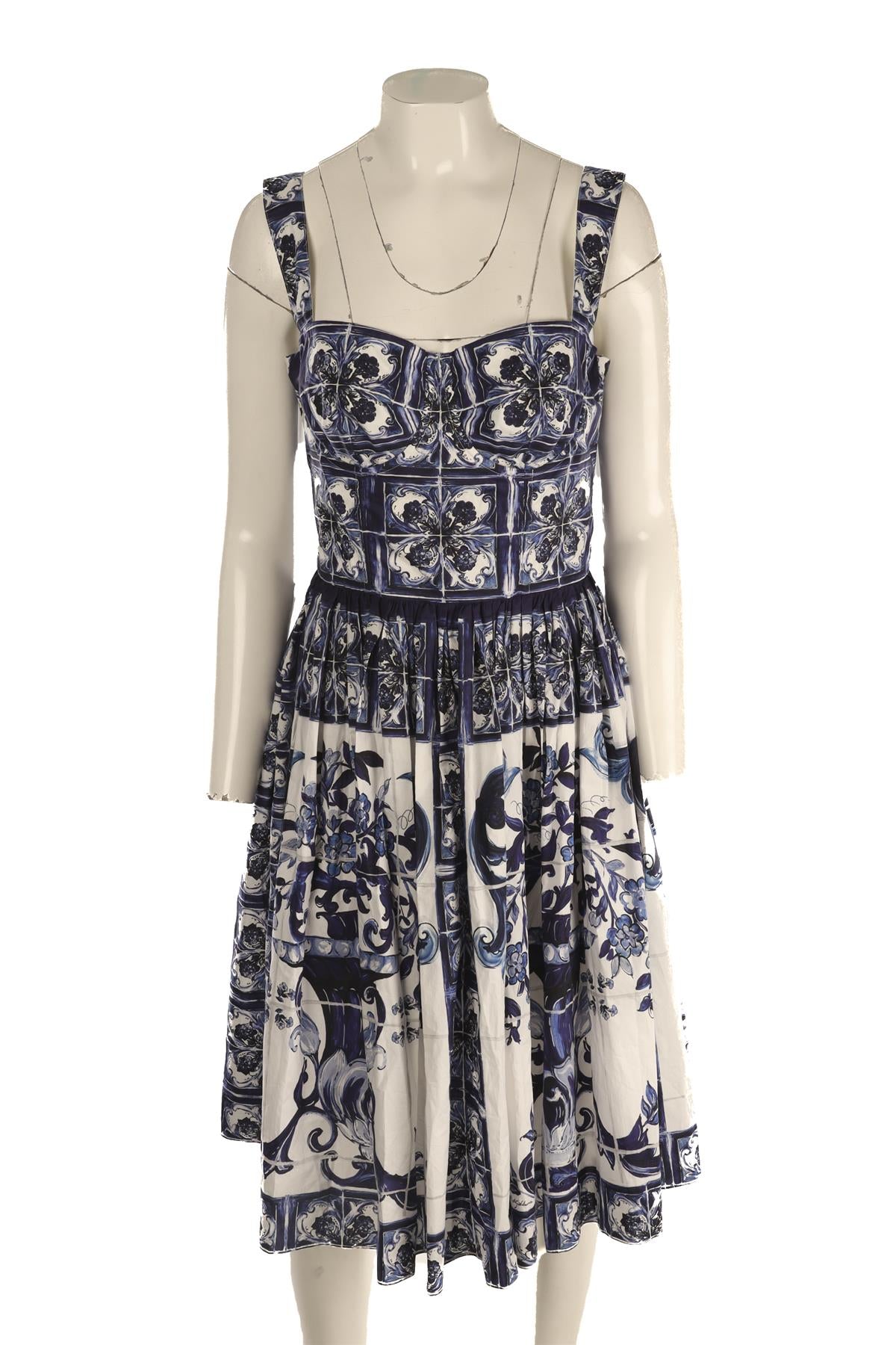 DOLCE & GABBANA BLUE COTTON MIDI DRESS IT 44 UK 12