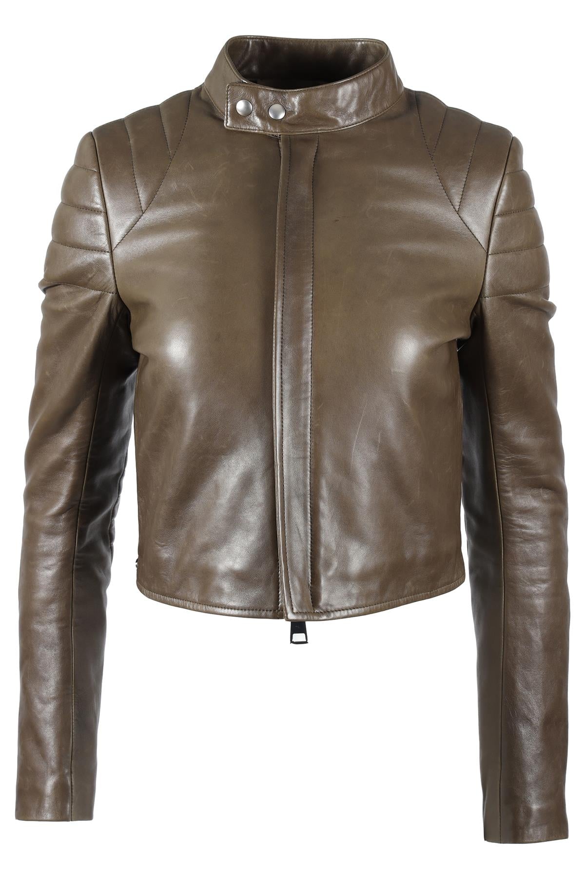 BOTTEGA VENETA 2019 GREEN LEATHER BIKER JACKET IT 40 UK 8