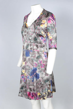 ETRO GREY SILK MINI DRESS IT 40 UK 8