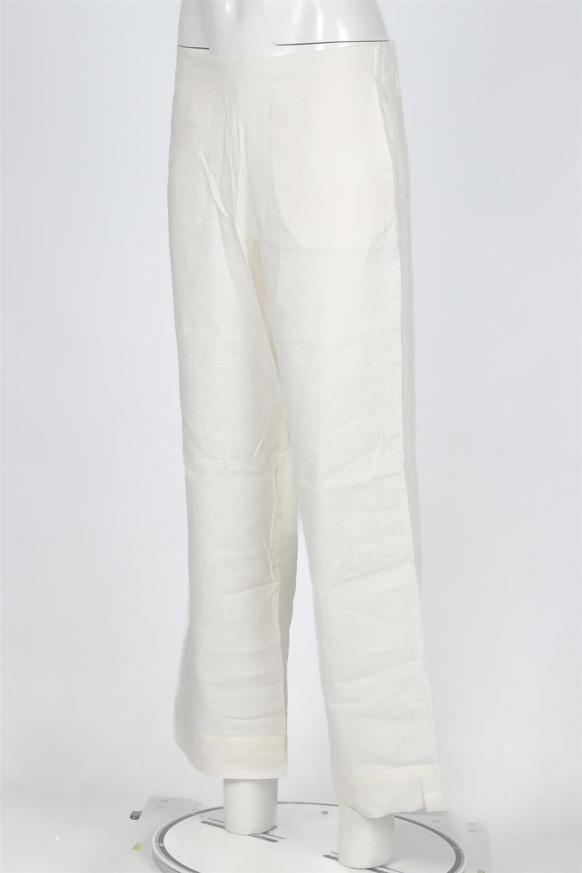 ASCENO IVORY LINEN STRAIGHT LEG PANTS XSMALL