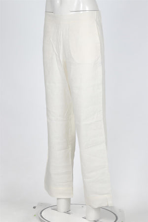 ASCENO IVORY LINEN STRAIGHT LEG PANTS XSMALL