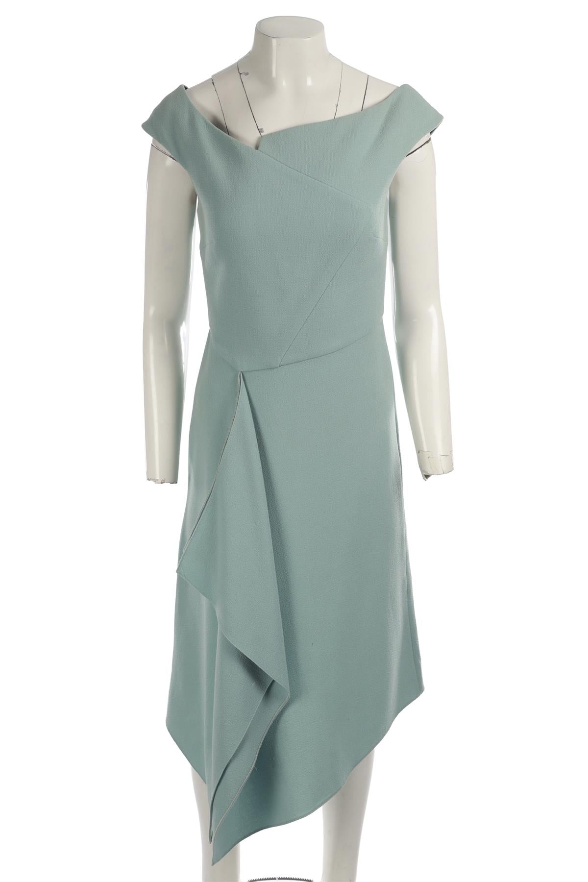 ROLAND MOURET BLUE WOOL MIDI DRESS UK 10