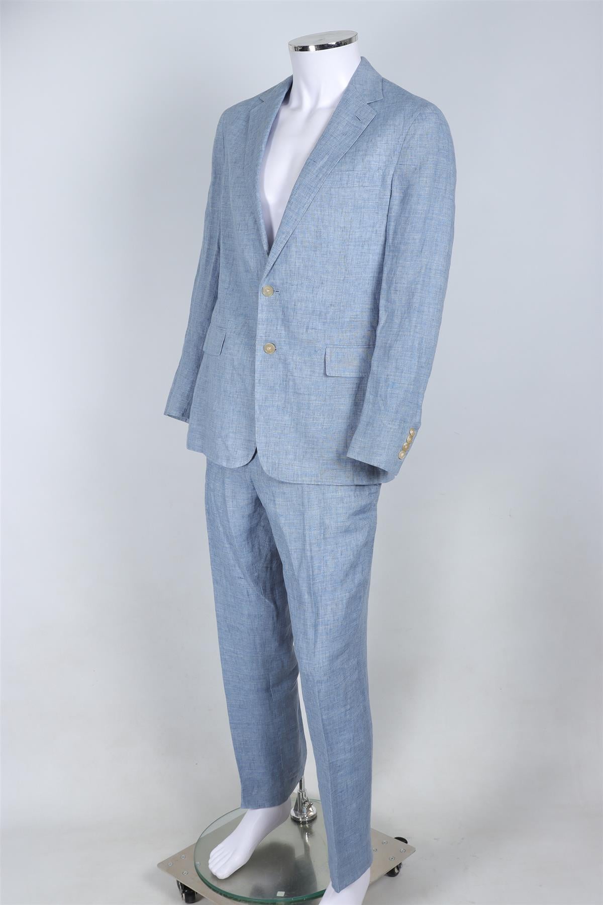 RALPH LAUREN PURPLE LABEL BLUE MEN'S LINEN TWO PIECE SUIT SMALL