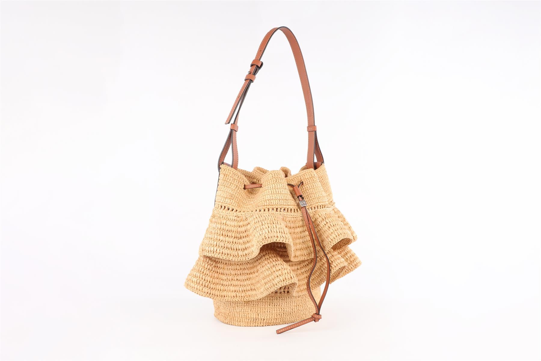 LOEWE X PAULA'S IBIZA BEIGE BALLOON RAFFIA SHOULDER BAG