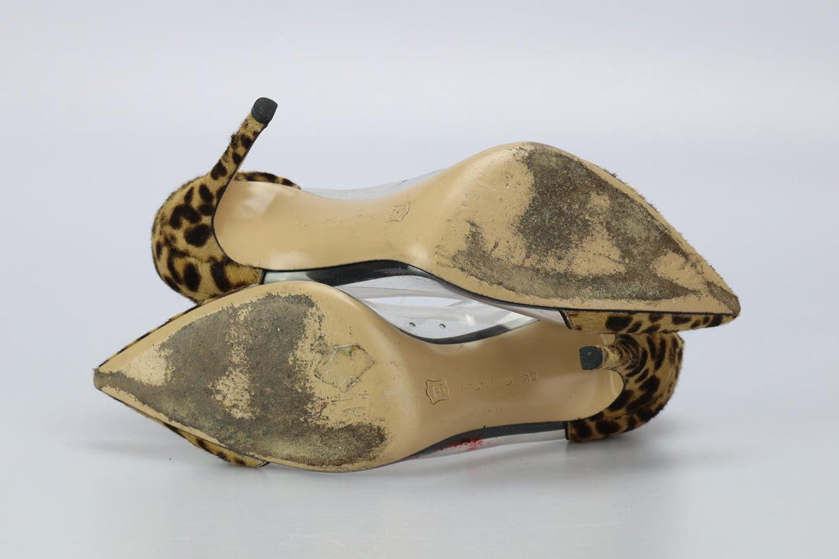 GIANVITO ROSSI LEOPARD PRINT PVC AND CALF HAIR PUMPS EU 37.5 UK 4.5 US 7.5
