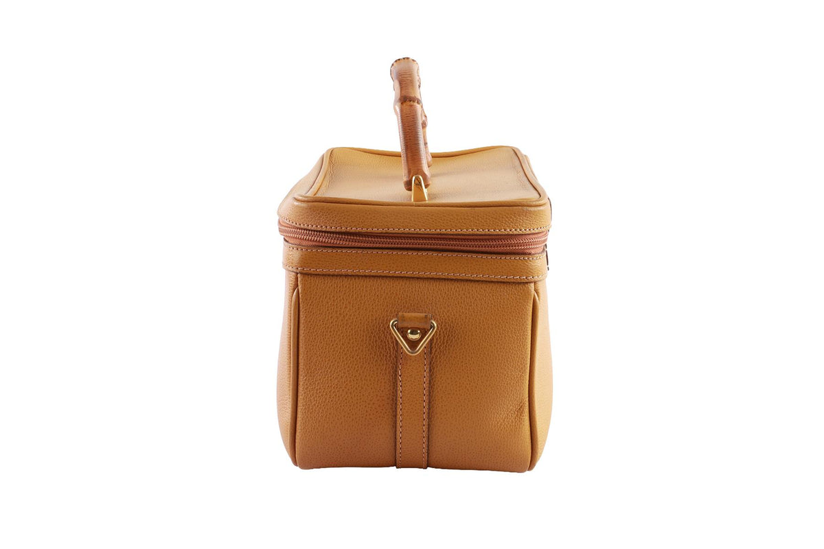 GUCCI TAN VINTAGE VANITY BAMBOO LEATHER TOTE BAG
