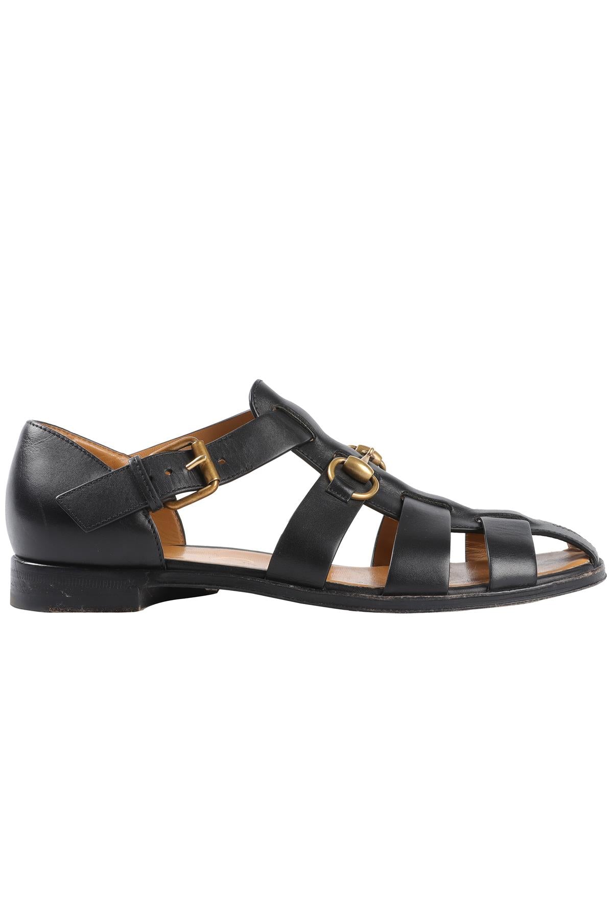 GUCCI BLACK LEATHER FISHERMAN SANDALS EU 37.5 UK 4.5 US 7.5