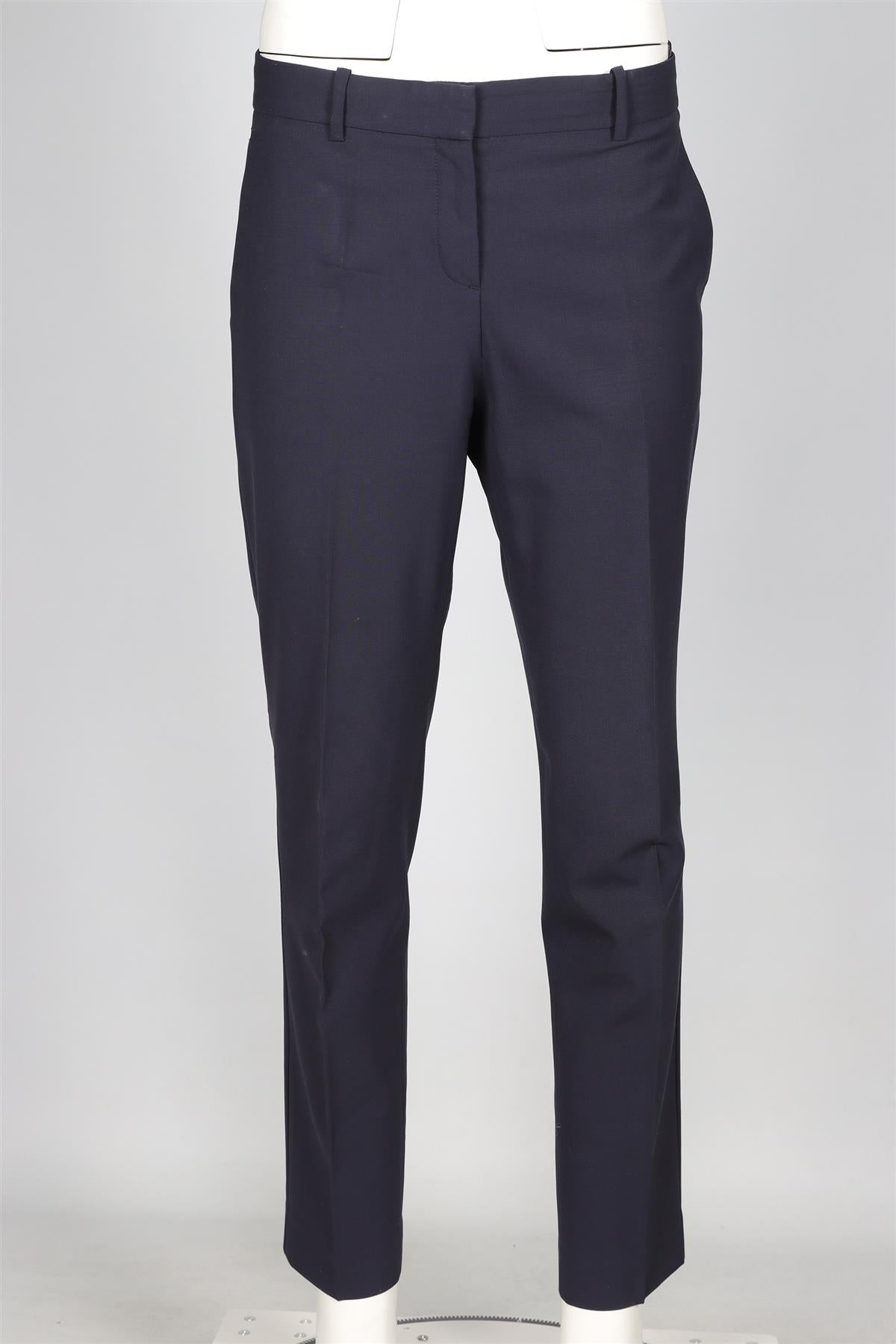 THEORY NAVY WOOL TAPERED TROUSERS UK 10 US 6