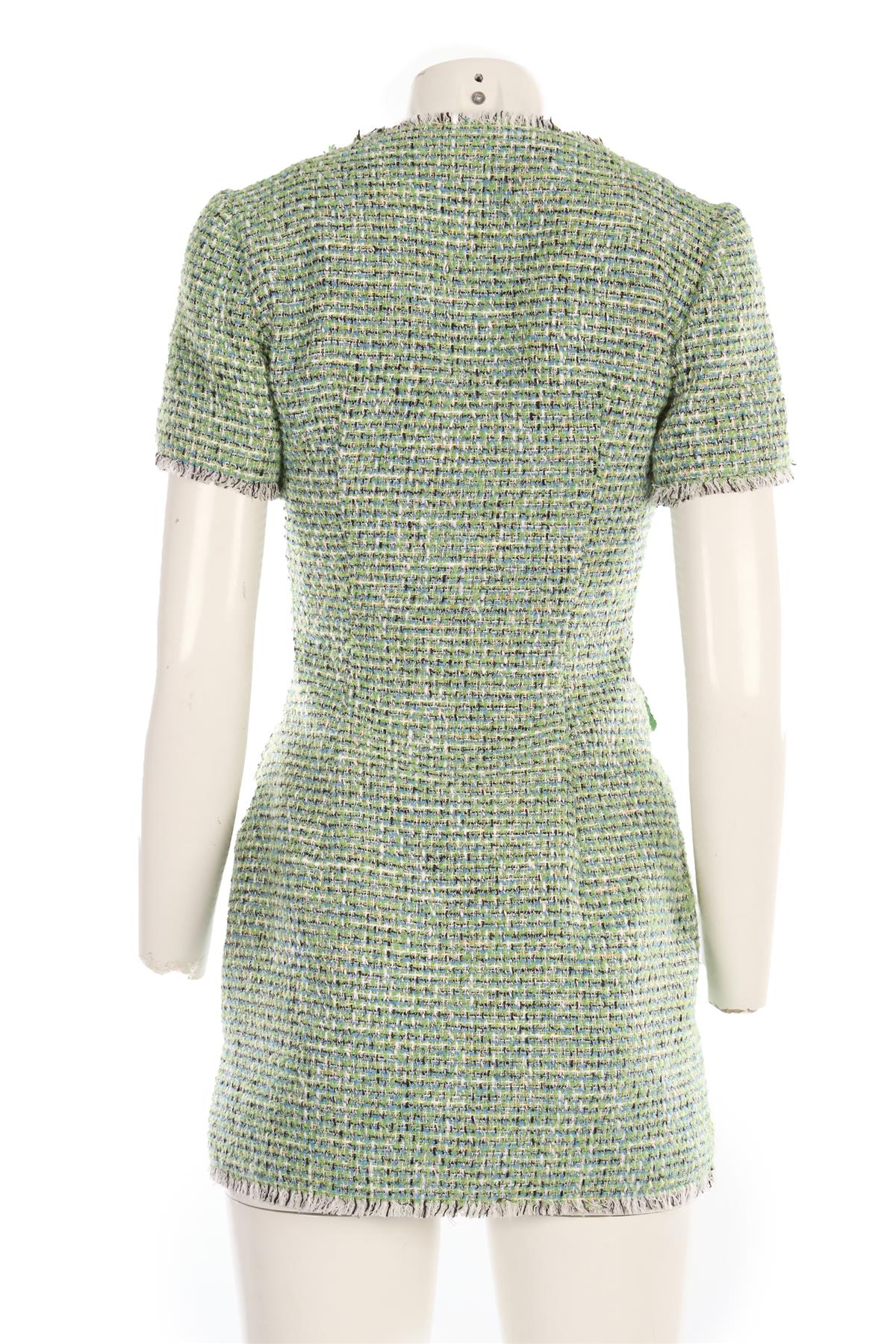 SELF-PORTRAIT GREEN TWEED MINI DRESS UK 6