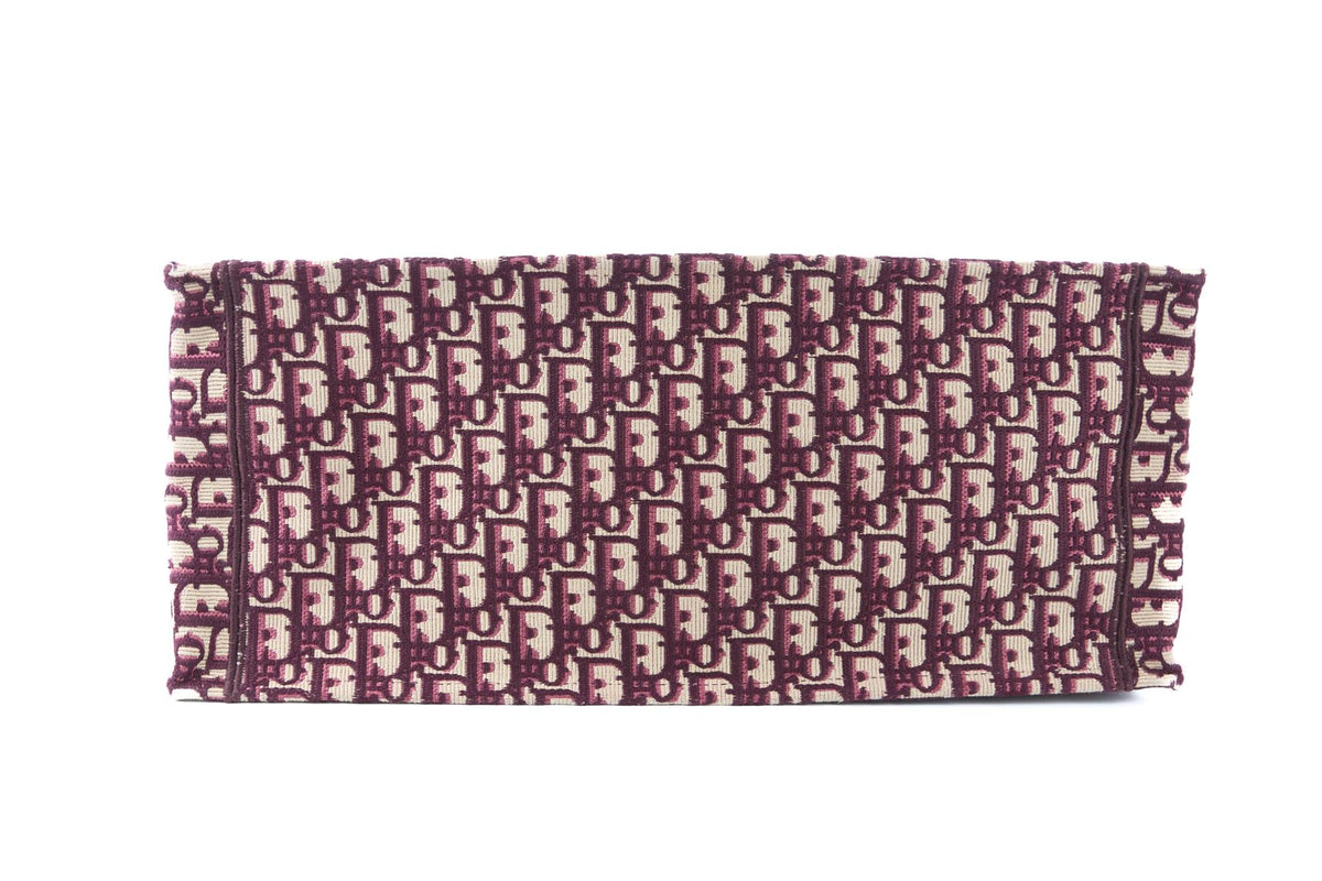 CHRISTIAN DIOR BURGUNDY BOOK LARGE OBLIQUE CANVAS TOTE BAG