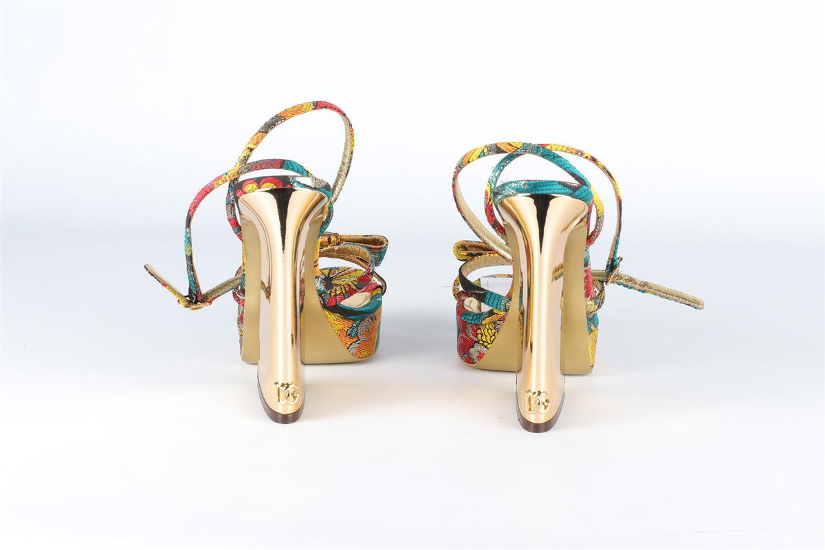 DOLCE & GABBANA GOLD JACQUARD SANDALS EU 38 UK 5 US 8